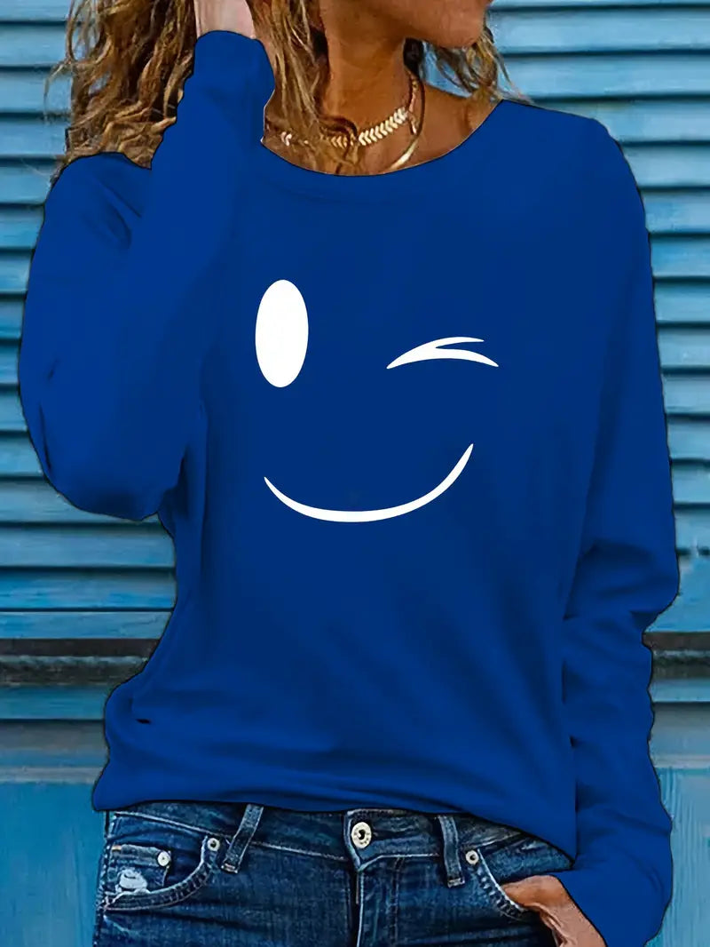 Odalina | Casual Smiley Wink Printed T-Shirt