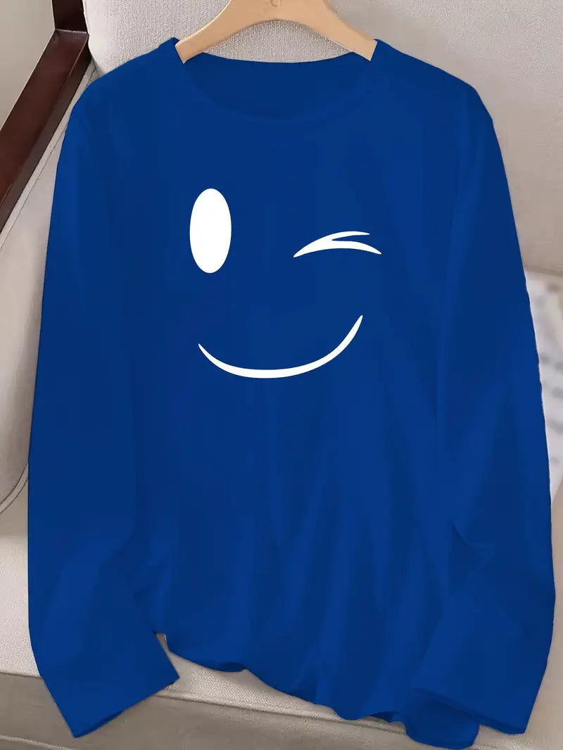 Odalina | Casual Smiley Wink Printed T-Shirt