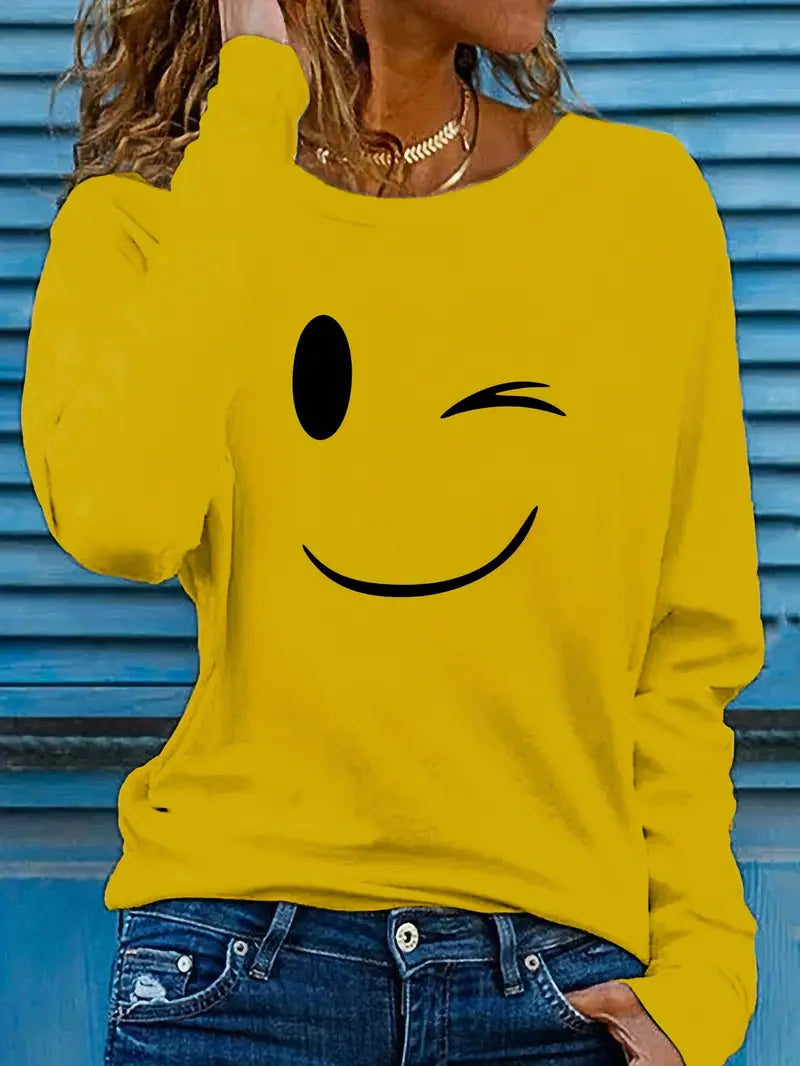 Odalina | Casual Smiley Wink Printed T-Shirt