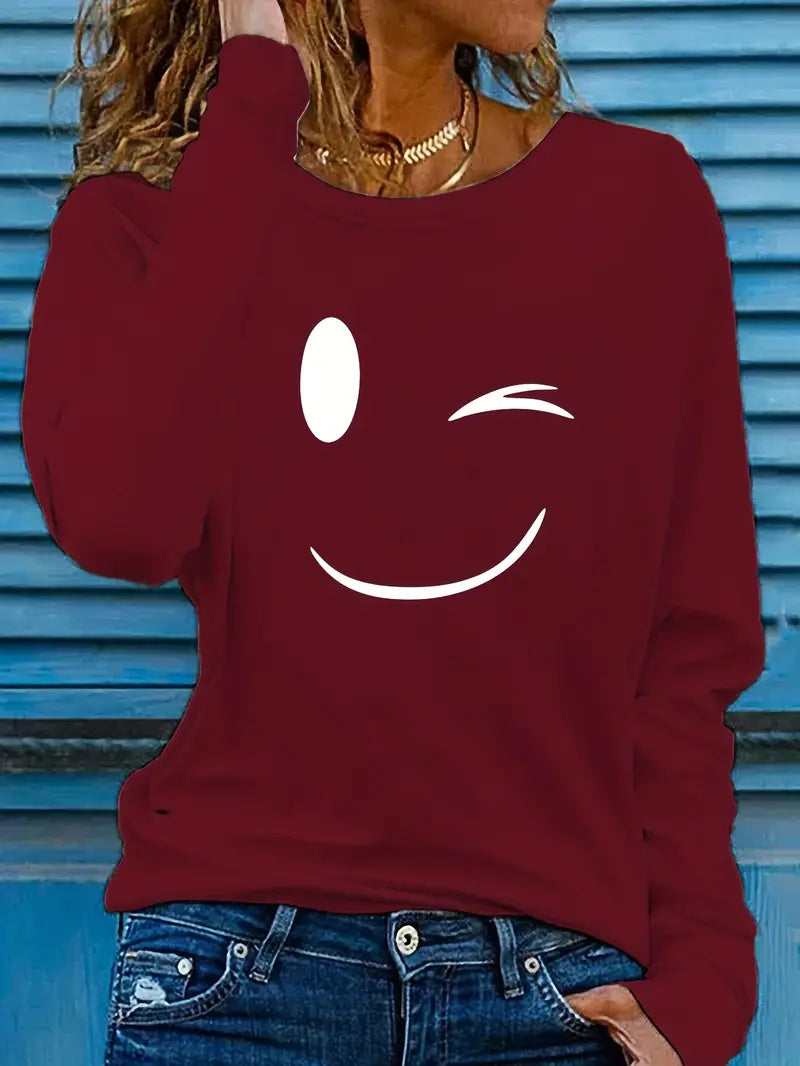 Odalina | Casual Smiley Wink Printed T-Shirt